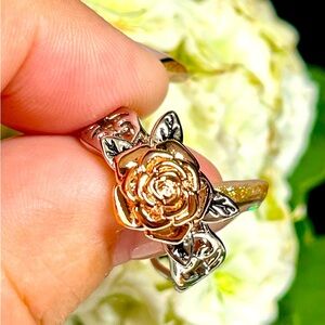 Rose Gold and Silver Floral Ring